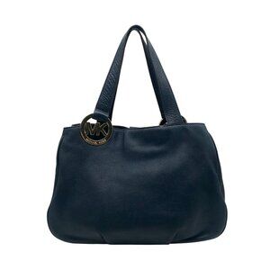 Michael Kors Navy Blue Pebbled Leather Fulton East West Tote